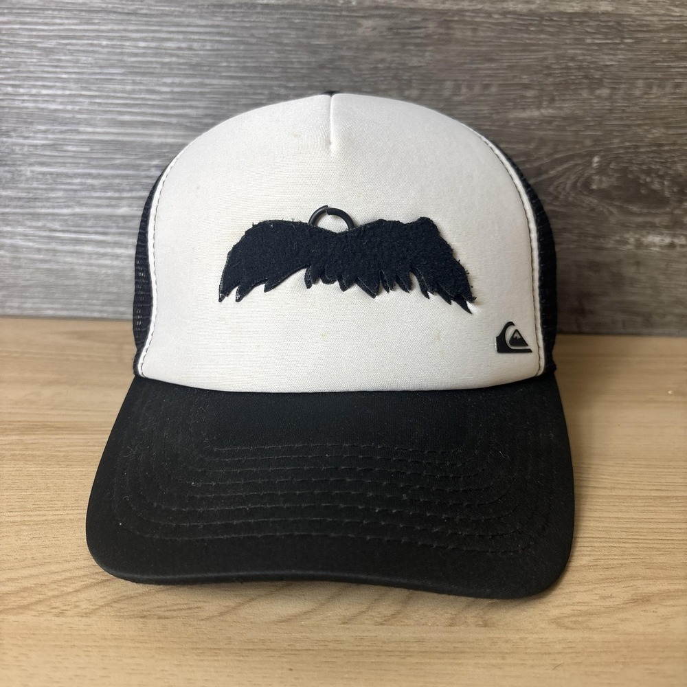 Quiksilver Hat Cap Snap Back Black White Trucker Mesh Mustache McGavin Mens